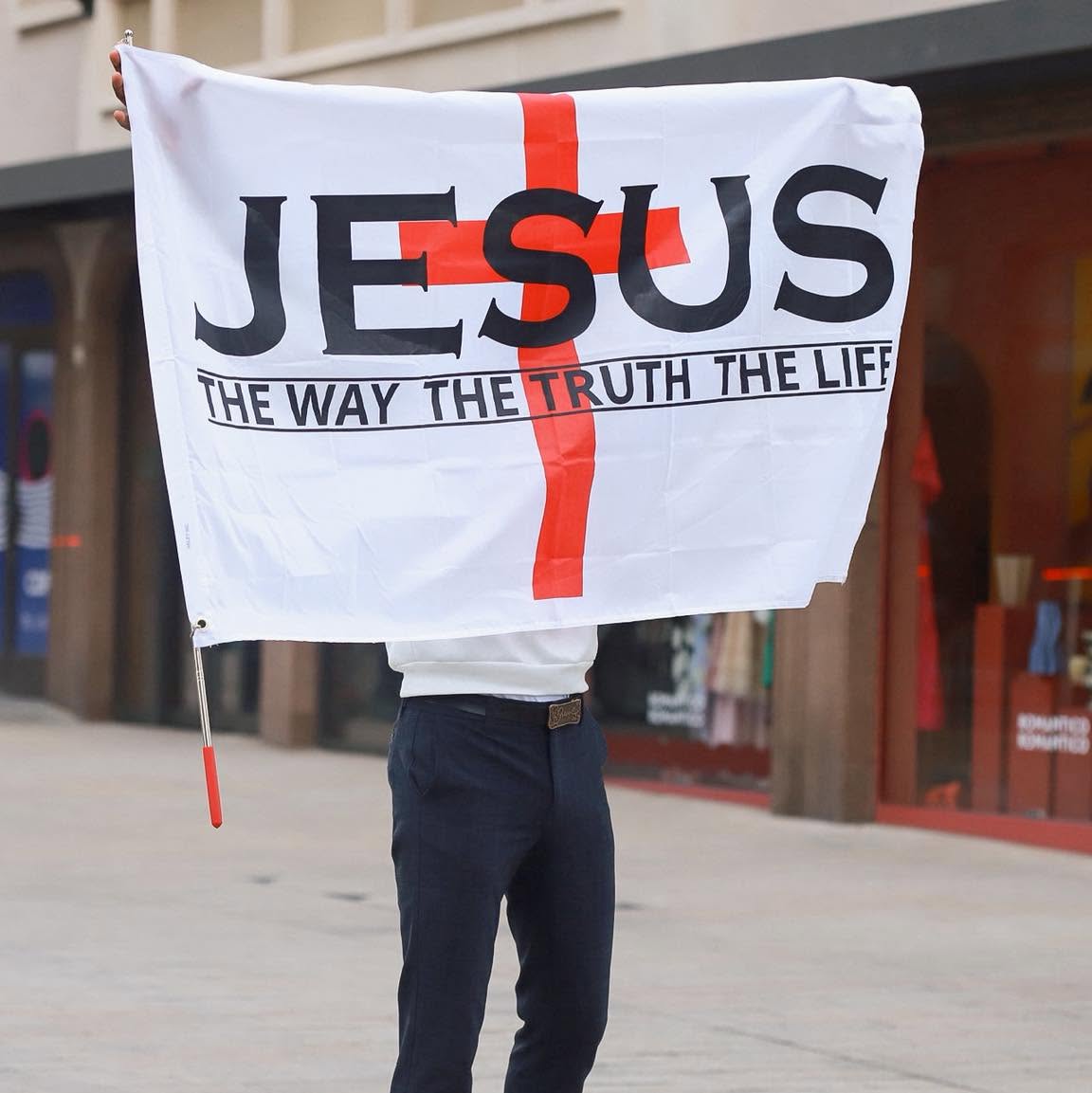 An LCC outreach banner proclaiming Jesus as the way, truth and life